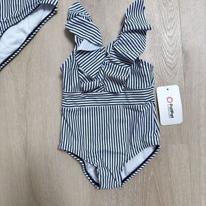 NWT Nautical Striped Ruffle One Piece Swimsuit Girl Sz 6-7Y Coastal Beach Cruise